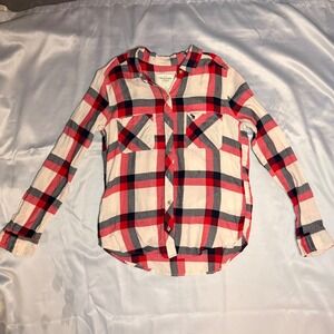 Abercrombie & Fitch Womens Red Plaid Flannel Shirt Long Sleeve Cotton Y2K
